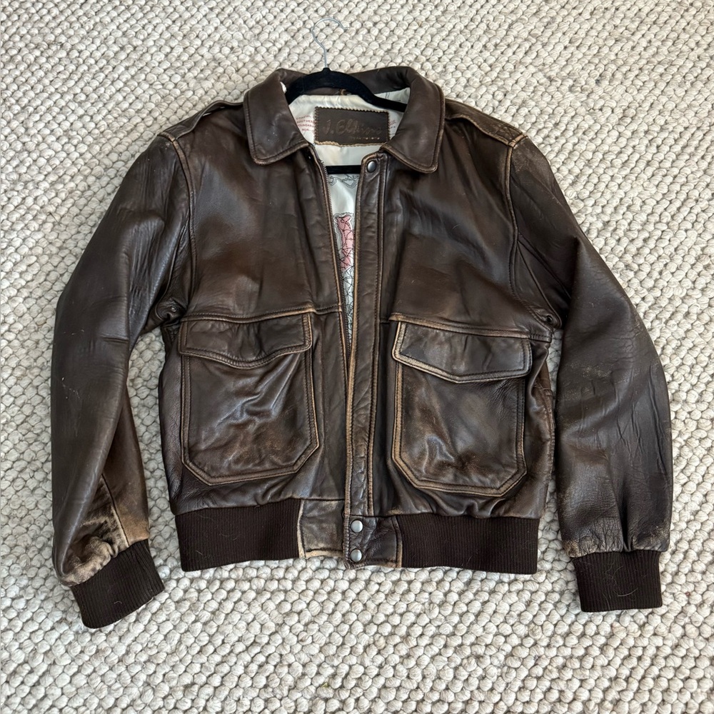 J. Elkins Brown Leather Bomber Jacket